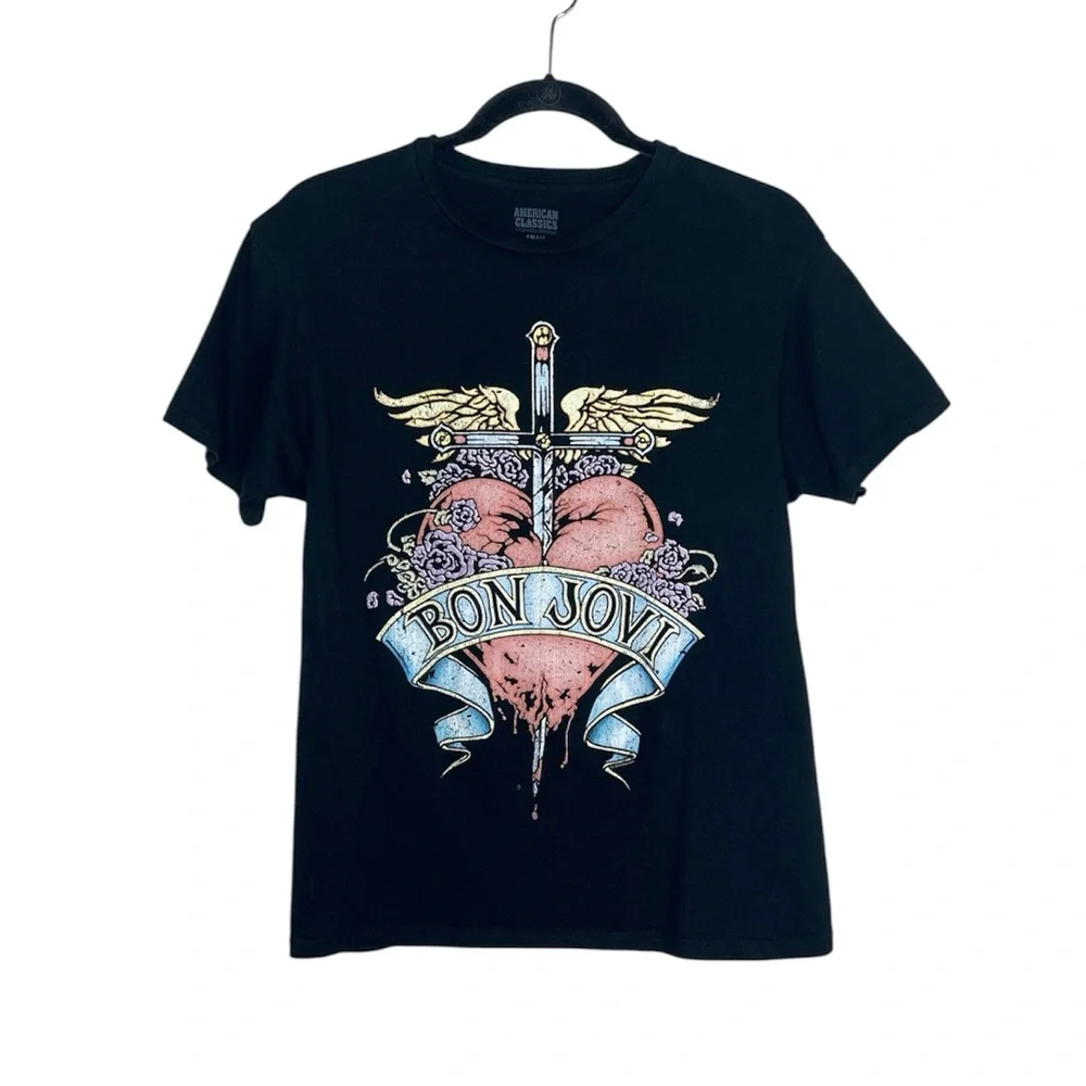 Bon Jovi Heart Dagger 100% Cotton Graphic Print Band Tee in black size Small - Picture 9 of 9
